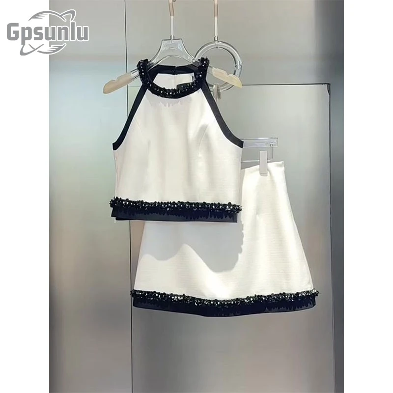 gpsunlu夏季穿搭高级感小香风重工钉珠亮初秋穿搭胖mm小香风套装