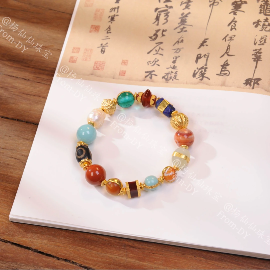 【杨仙仙珠宝】18K厚金镶嵌蜜蜡多宝手串-A3610