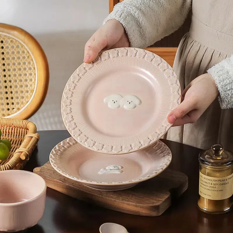 川岛屋可爱陶瓷盘子菜盘家用釉下彩餐具餐盘鱼盘高级感平盘米饭碗