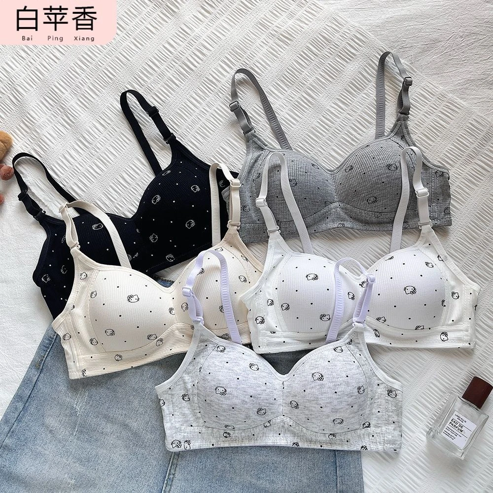 日系猫咪小胸聚拢防下垂无钢圈少女学生薄款舒适内衣女透气文胸罩