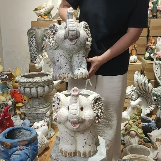 合成树脂氧化镁白色大象花盆一个
