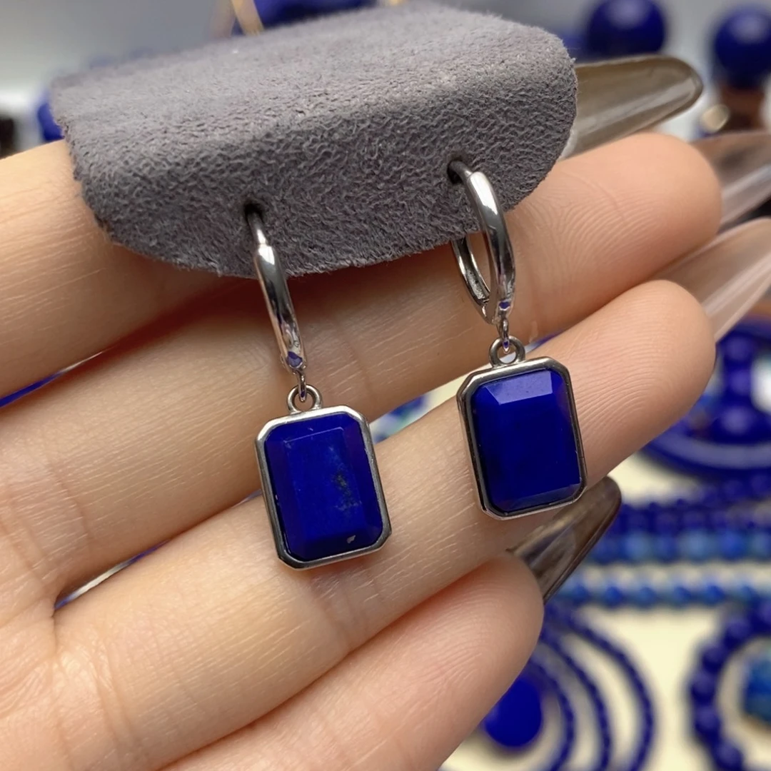 青金石银S925镶嵌耳饰