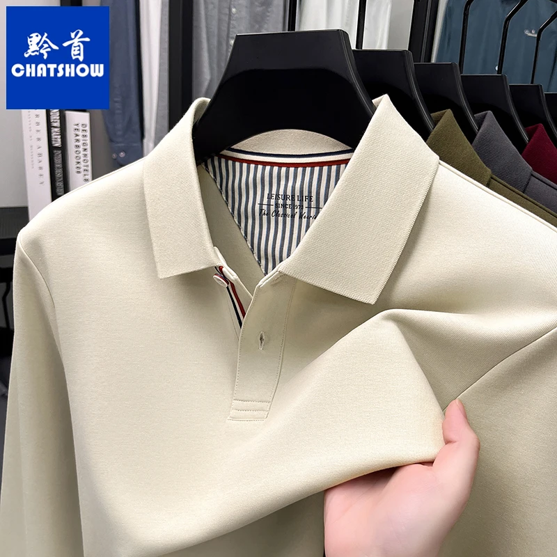 高档双面丝光棉男士长袖T恤秋冬加厚新款POLO衫商务休闲百搭t恤男