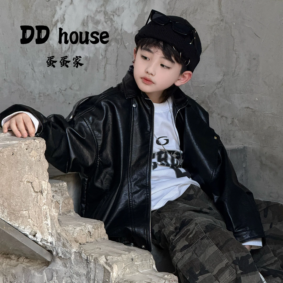 蛋蛋家【皮夹克】2025秋季新款洋气时尚黑色翻领皮衣外套