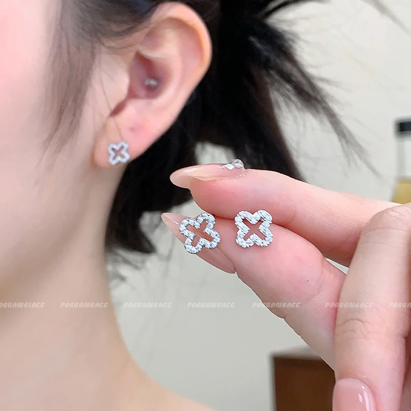 合金锆石耳饰 EH281四叶草银针耳钉女精致高级感小众设计气质耳饰