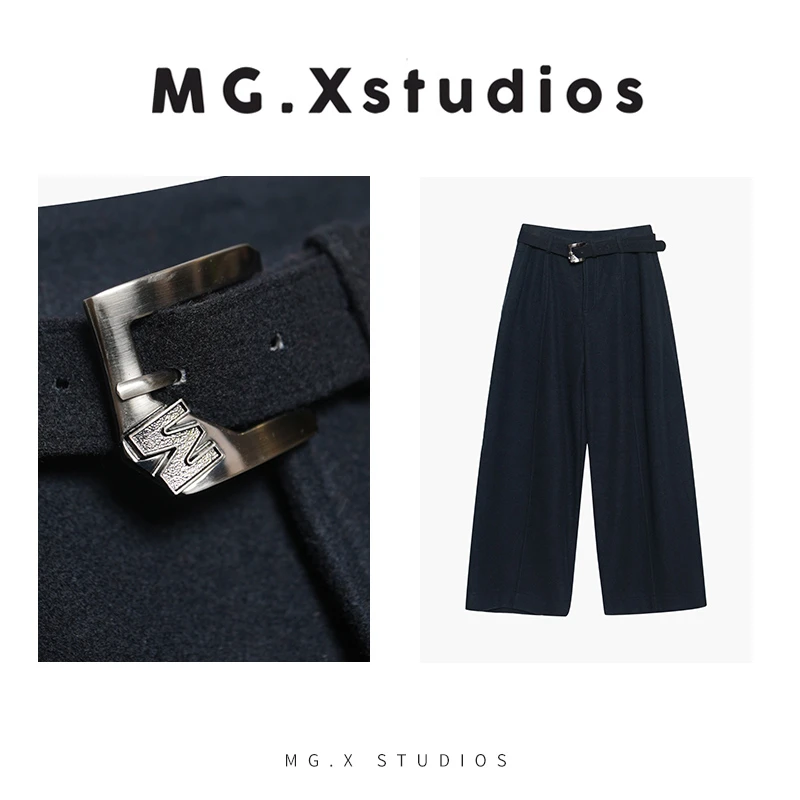 【秋枫叶】MGX显瘦百搭绵羊毛阔腿裤腰带可调节长裤M54G5804K2GL