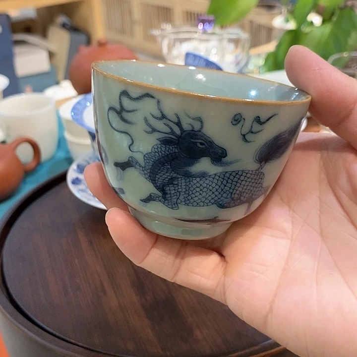 汝窑主人杯开片青花