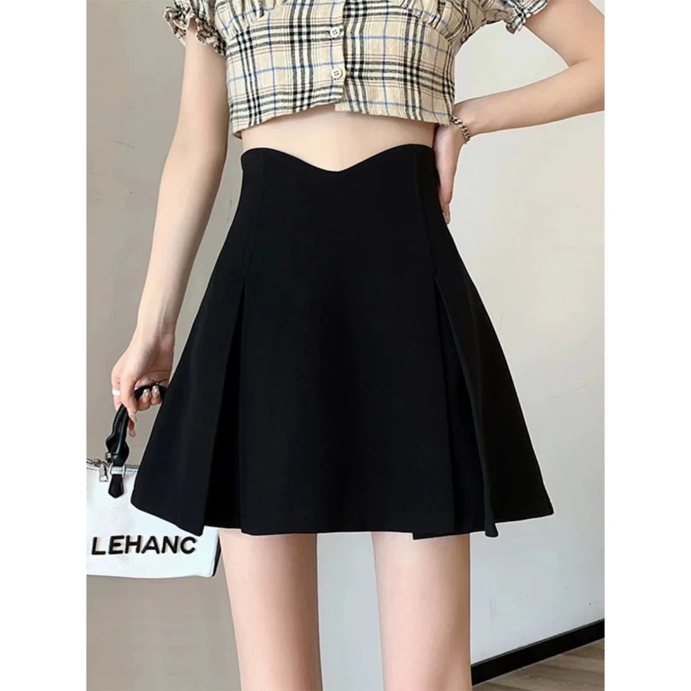 大码夏季高腰遮胯显瘦黑色a字半身裙女微胖mm设计感小众镂空短裙