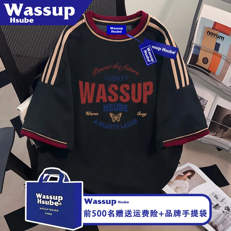 WASSUP HSUBE美式潮牌字母印花T恤ins夏慵懒短袖街头男女纯棉上衣