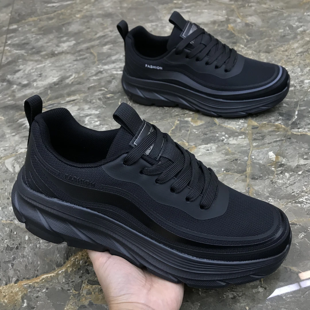 安9038透气系带跑步鞋百搭防滑短跑EVA轻便黑色耐磨男鞋