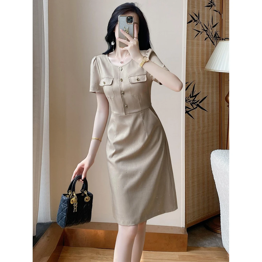 25夏装高级感连衣裙小众轻奢女装洋气高档细闪烫金设计感工装裙子