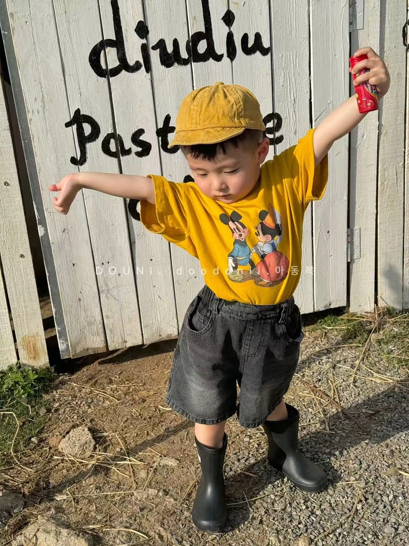 Doodonii 豆泥2025韩版儿童夏季新款印花短袖宽松休闲百搭上衣T恤