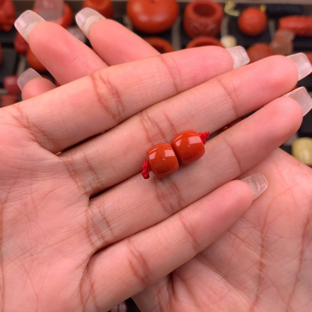 南红玛瑙未镶嵌直切对珠9+