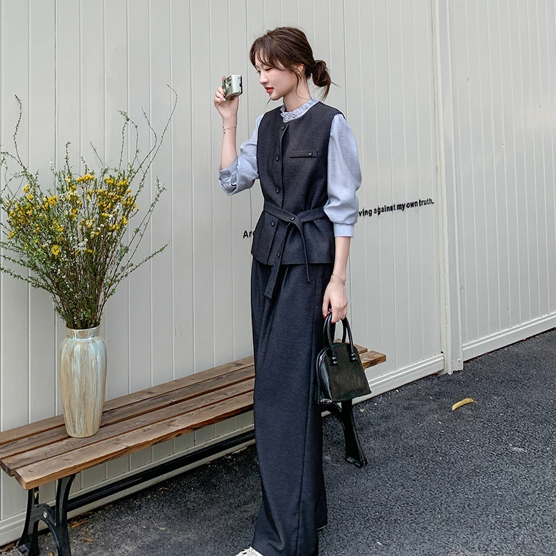 韩系穿搭套装裤女2025早春新款松弛感慵懒风气质显瘦通勤风三件套