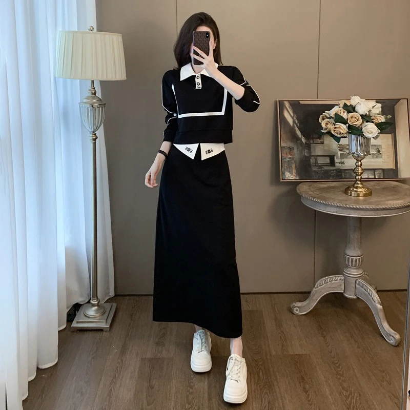 2024秋季高级感小香风套装裙女大码时尚穿搭显瘦卫衣半身裙两件套