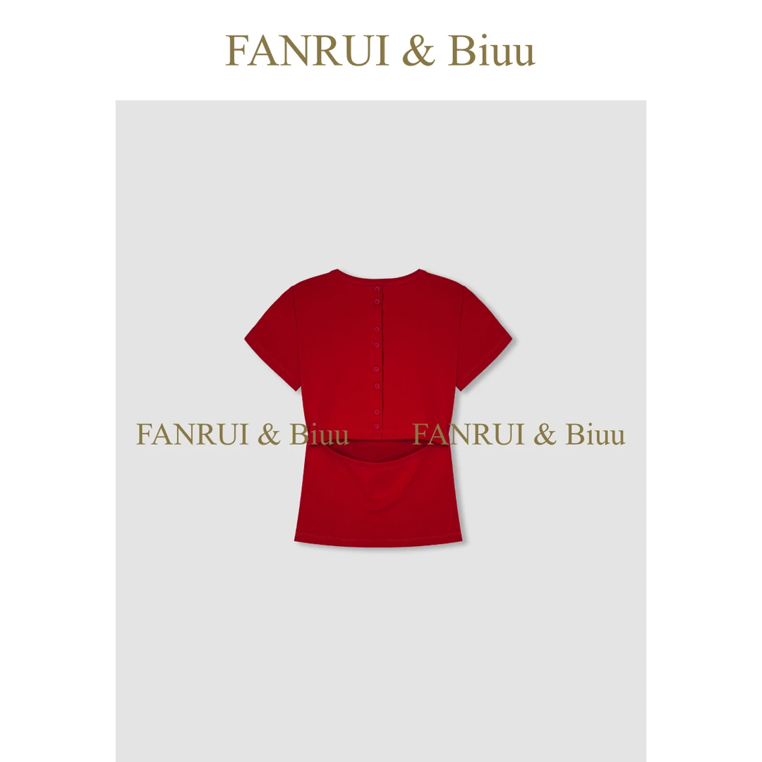 FANRUI/泛芮「蜜切」辣妹后背镂空设计感夏季爆款短袖T恤女LP16678