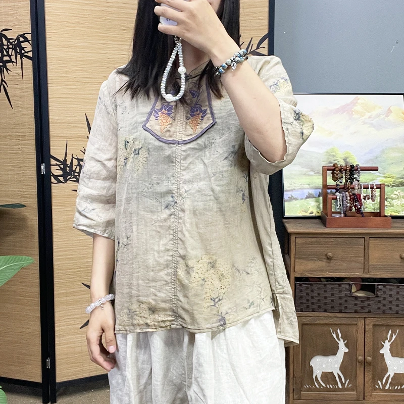 素初佳人【只有一件】百支苎麻衬衫休闲新国风气质文艺温婉大方女装