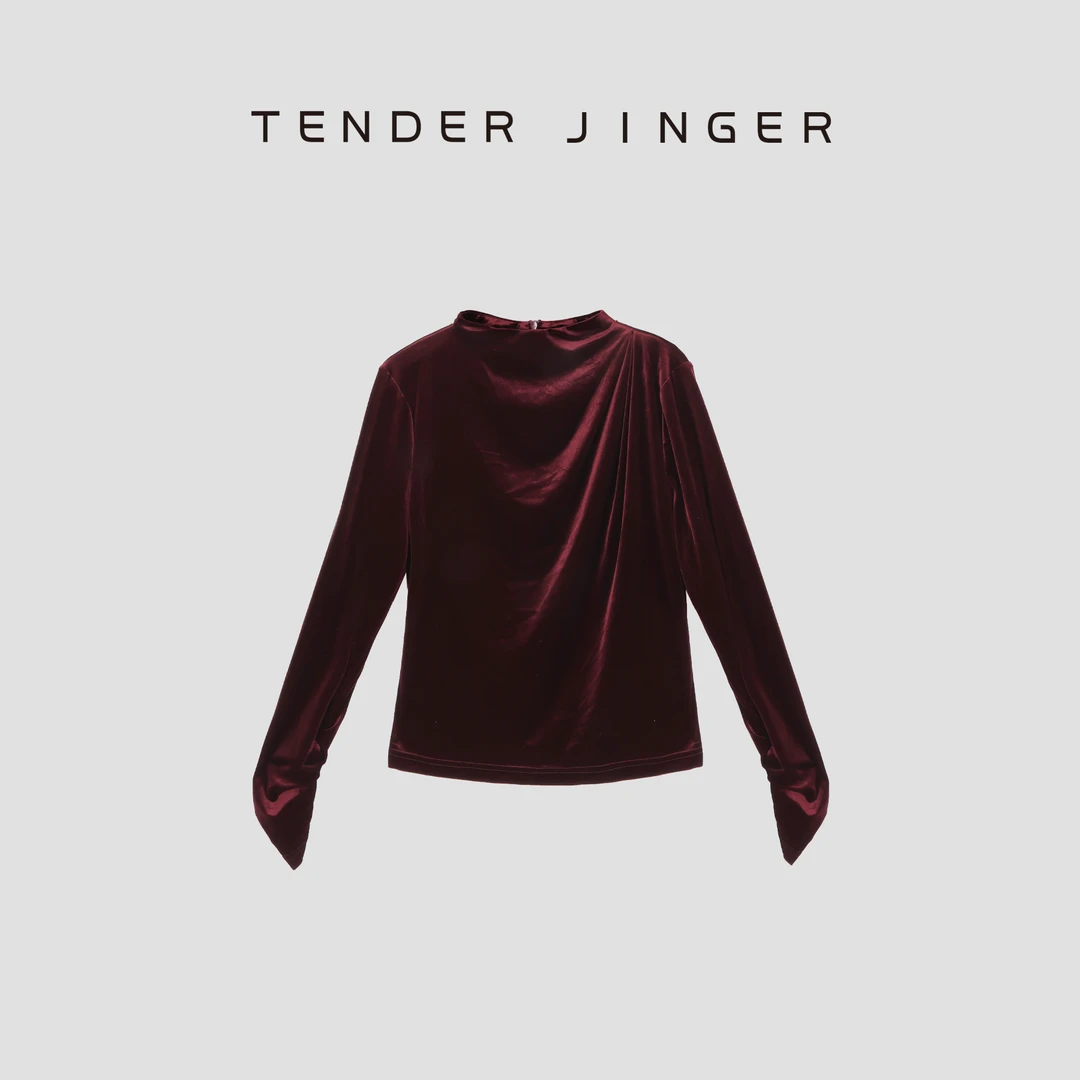 Tender Jinger法式半高领褶皱设计长袖上衣T53LWW41183