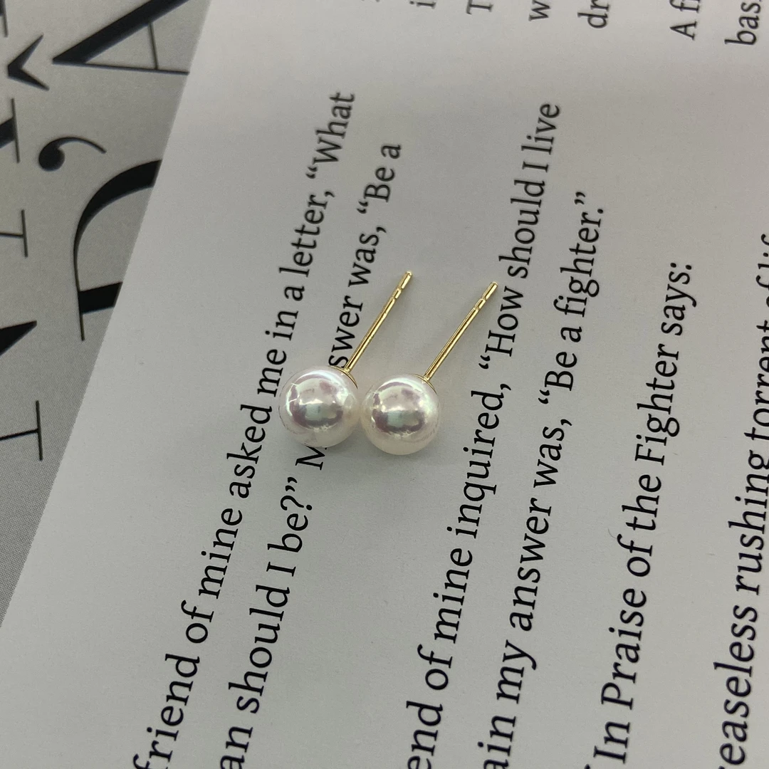 （日常款）海水akoya珍珠【彩凛天女】5.5-6.0强光18K小灯泡耳钉素钉