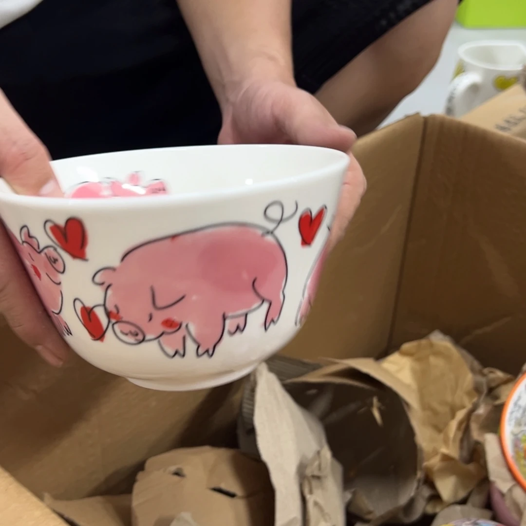 老姊妹家瓷器好漂亮粉色猪猪碗