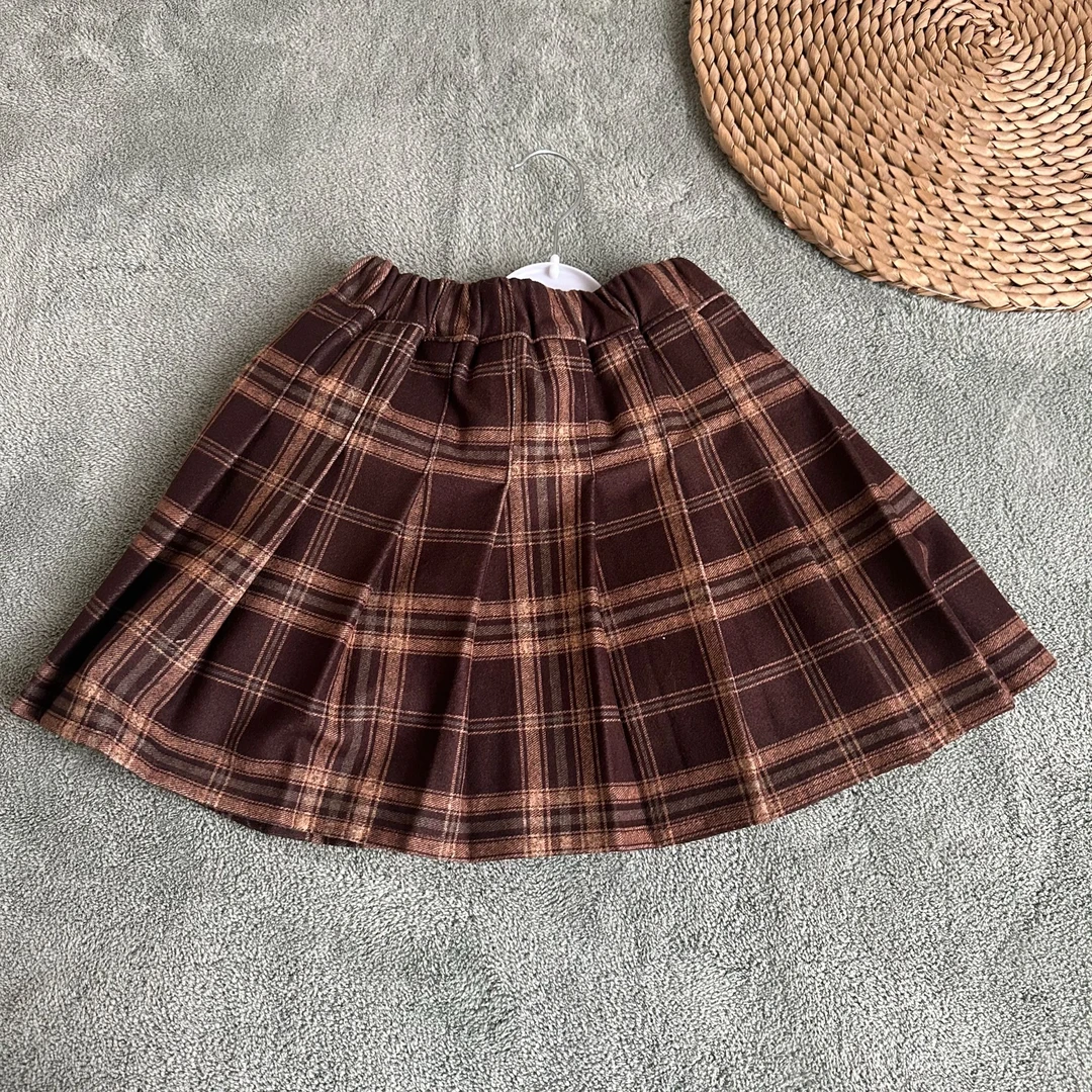 女童格子短裙秋冬新款宝宝时髦休闲A字百褶裙子洋气半身裙