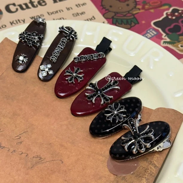 【告别定义】秋冬皮质十字发夹发卡对夹甜酷辣妹可爱