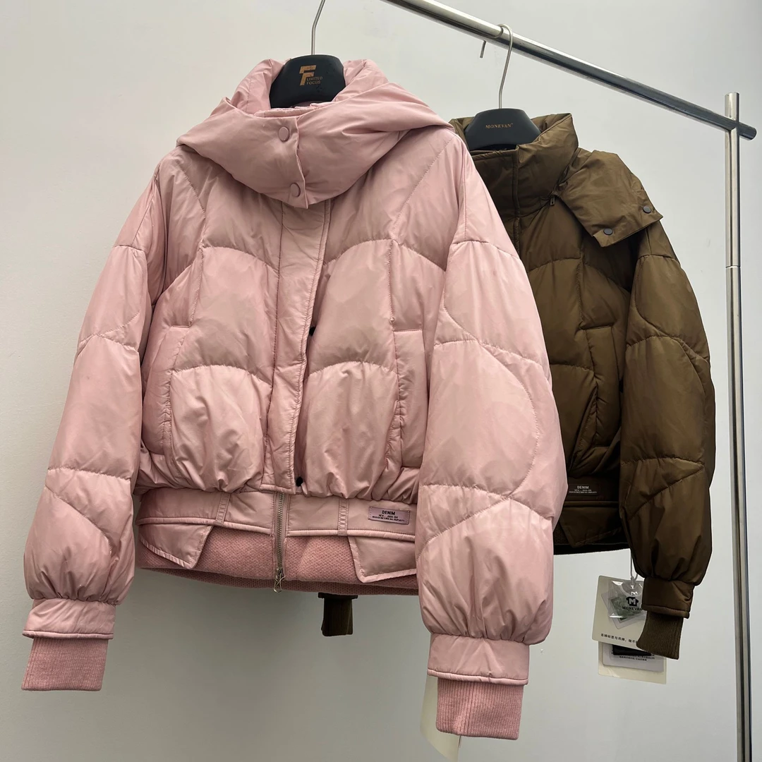 MeiMei 9963款90白鸭绒针织拼接短款羽绒服女