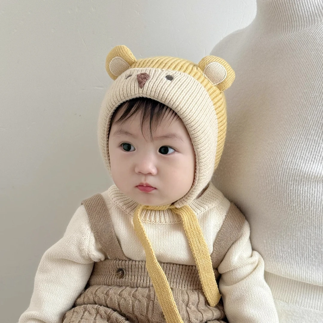 婴儿帽子秋冬款新生儿针织毛线帽男女童宝宝小月龄可爱护耳帽儿童