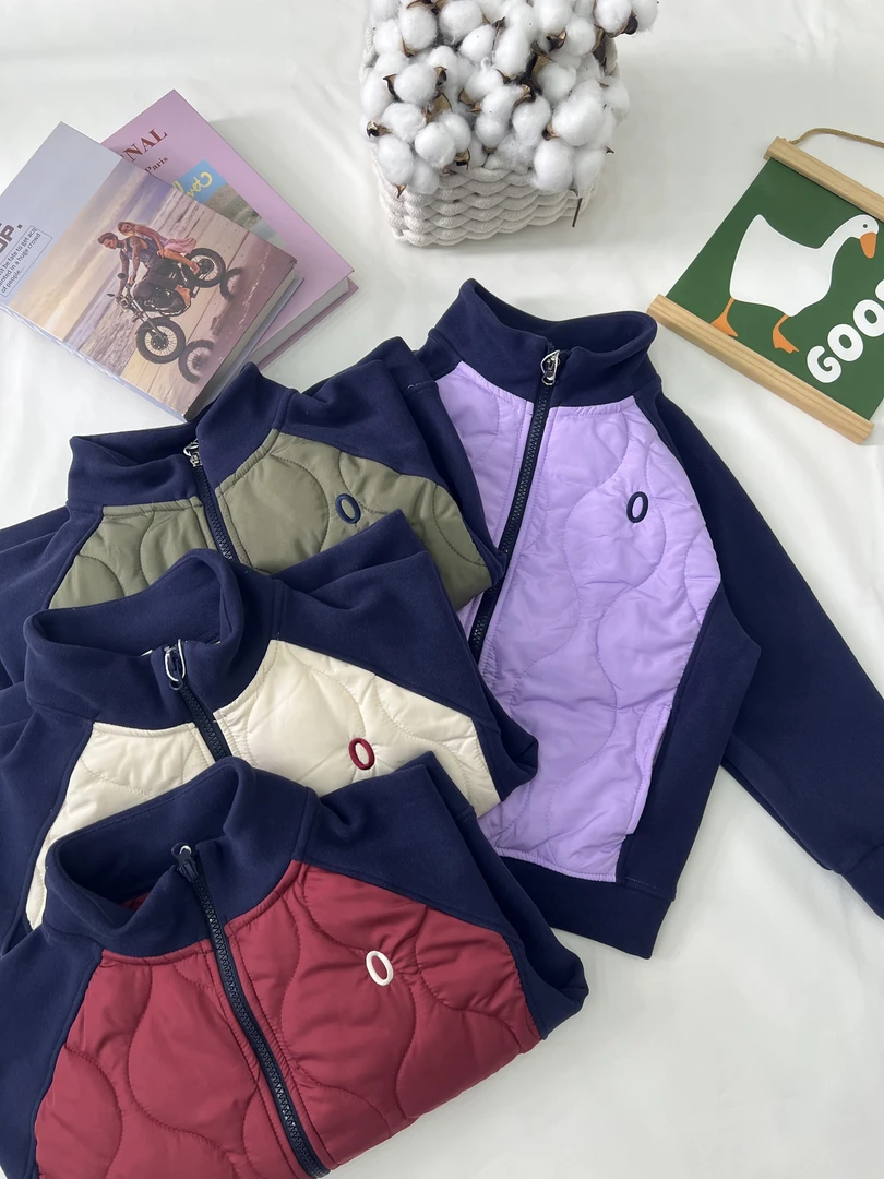 新款秋冬童装拼色厚款休闲中大童保暖夹棉立领拉链棉服（25611）