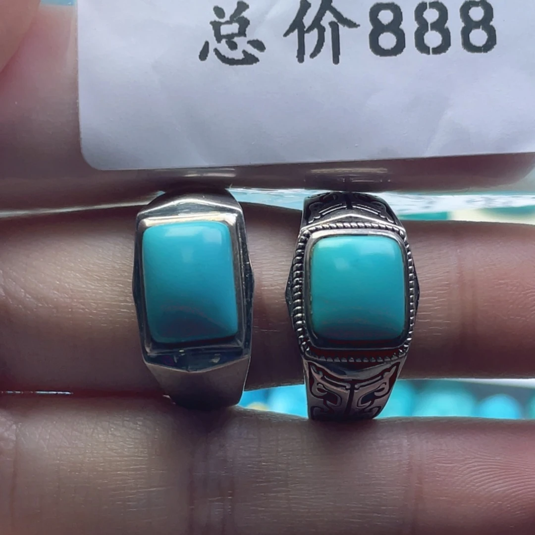 绿松石银S925镶嵌天然原矿绿松石雕刻件