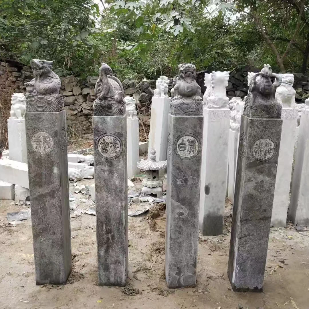 石雕拴马桩狮子貔貅麒麟金蝉青石仿古做旧石柱子新中式装饰栓马石