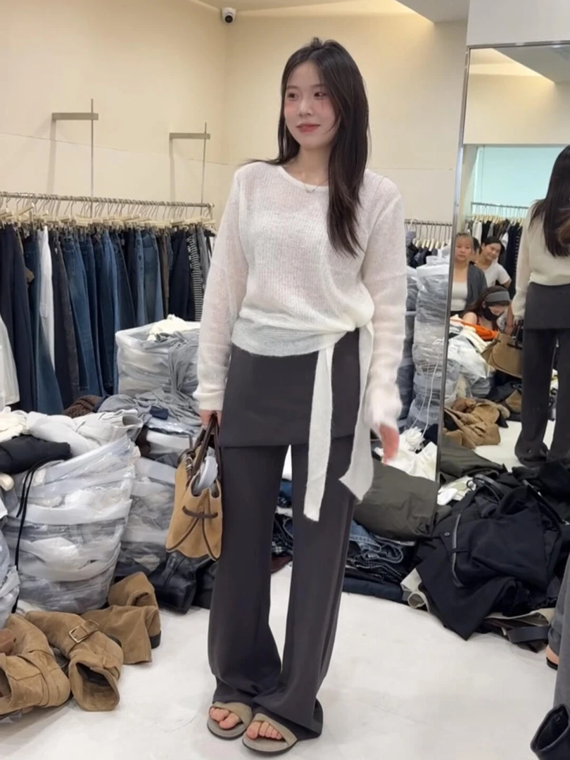 2025秋季新款镂空绑带防晒罩衫薄款T恤长袖上衣女百搭屁帘休闲裤