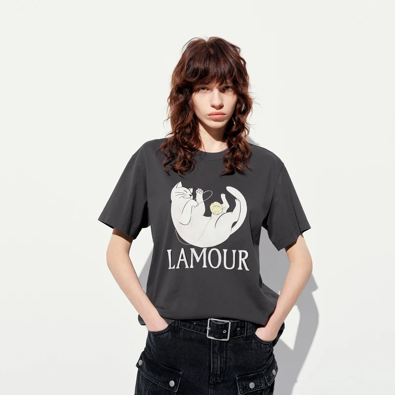 MOCO短袖T恤2025夏新品接触瞬间凉感小猫印花棉质宽松MBE2TEET16