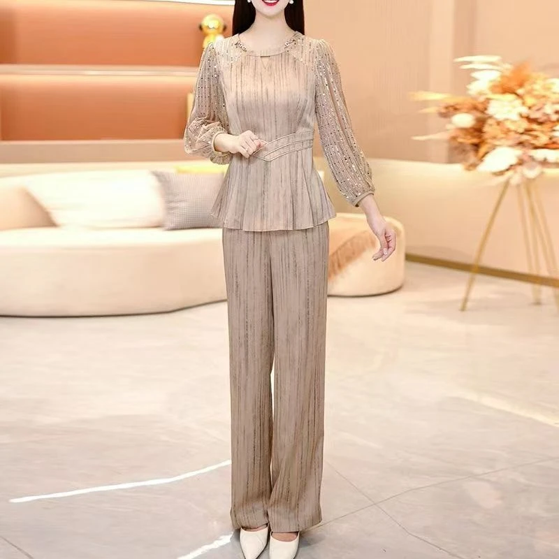 两件套遮肚显瘦套装2025年春秋新款修身气质女装上衣休闲长裤女40