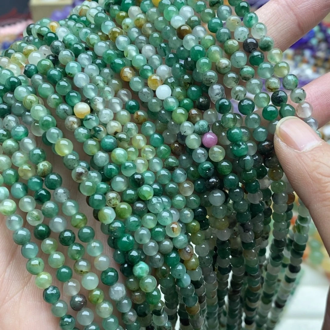 玛瑙/玉髓未镶嵌珠宝半成品两条天然4mm非洲翠圆珠