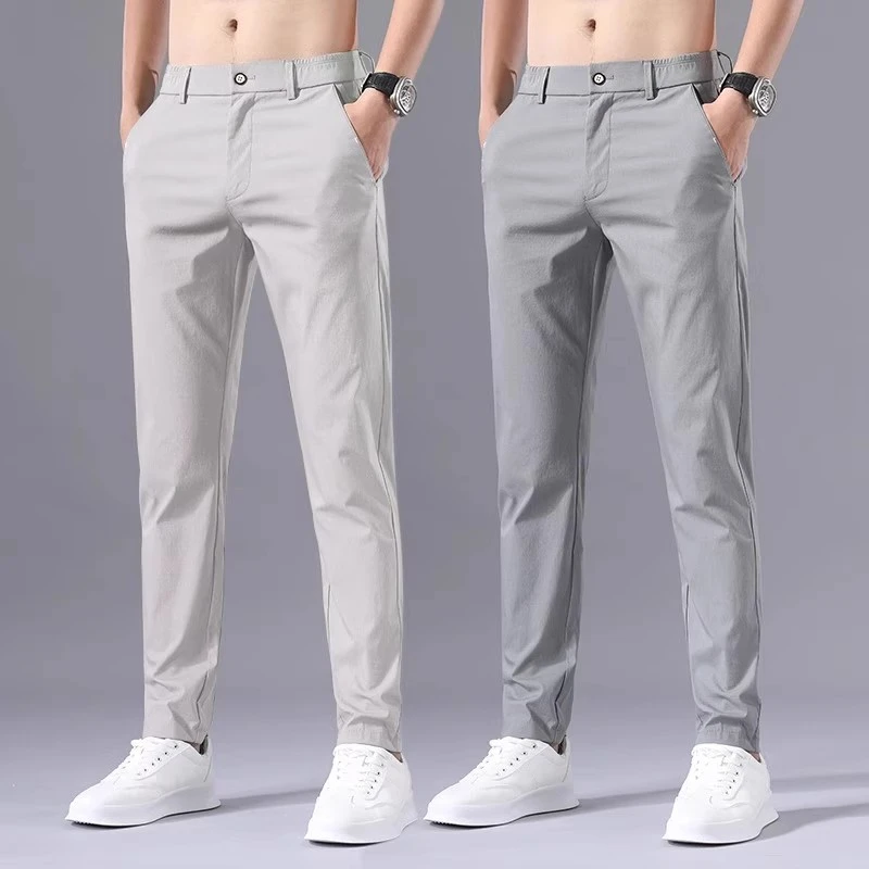 2025新款浅灰色休闲裤男士修身直筒夏季薄款长裤商务男裤百搭裤子