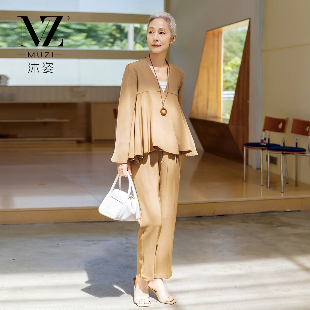 沐姿秋季休闲中年妈妈两件套通勤气质上衣裤子高级感时尚女装