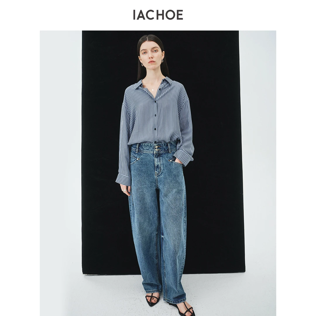 IACHOE铜氨丝蓝条纹衬衫3631504003