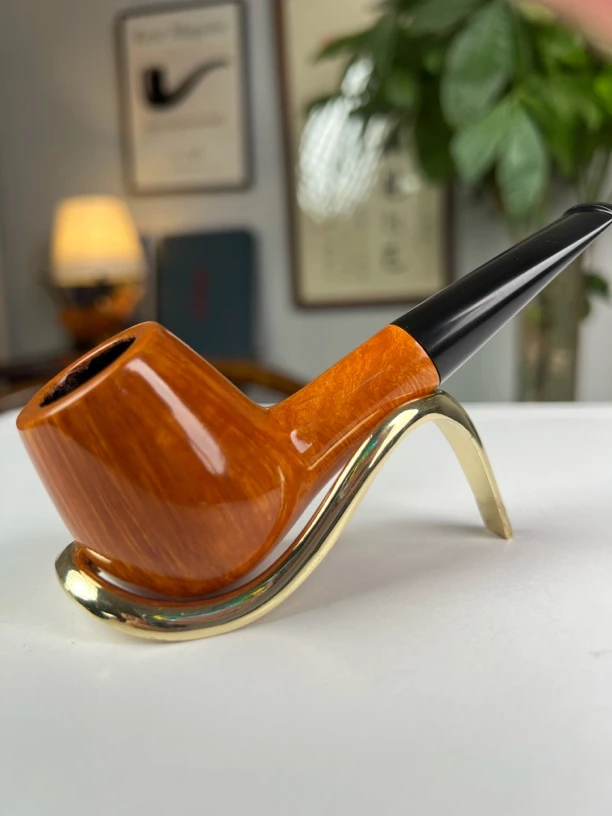 石楠木手工烟斗经典撞球 光面浅色 满火焰纹理