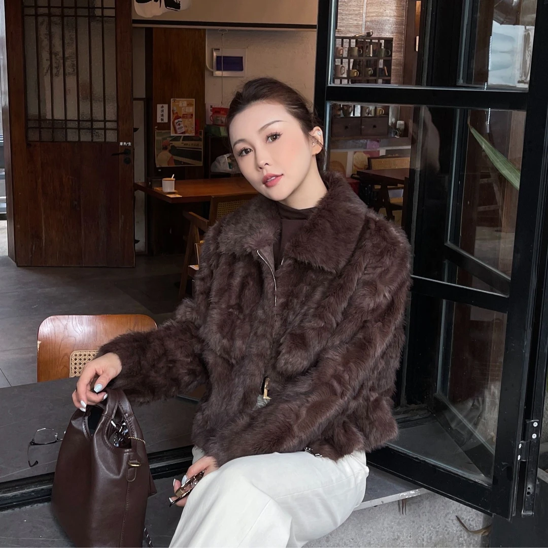 【周周】秋冬季新款时尚海宁托卡毛毛外套休闲慵懒立领保暖气质网红