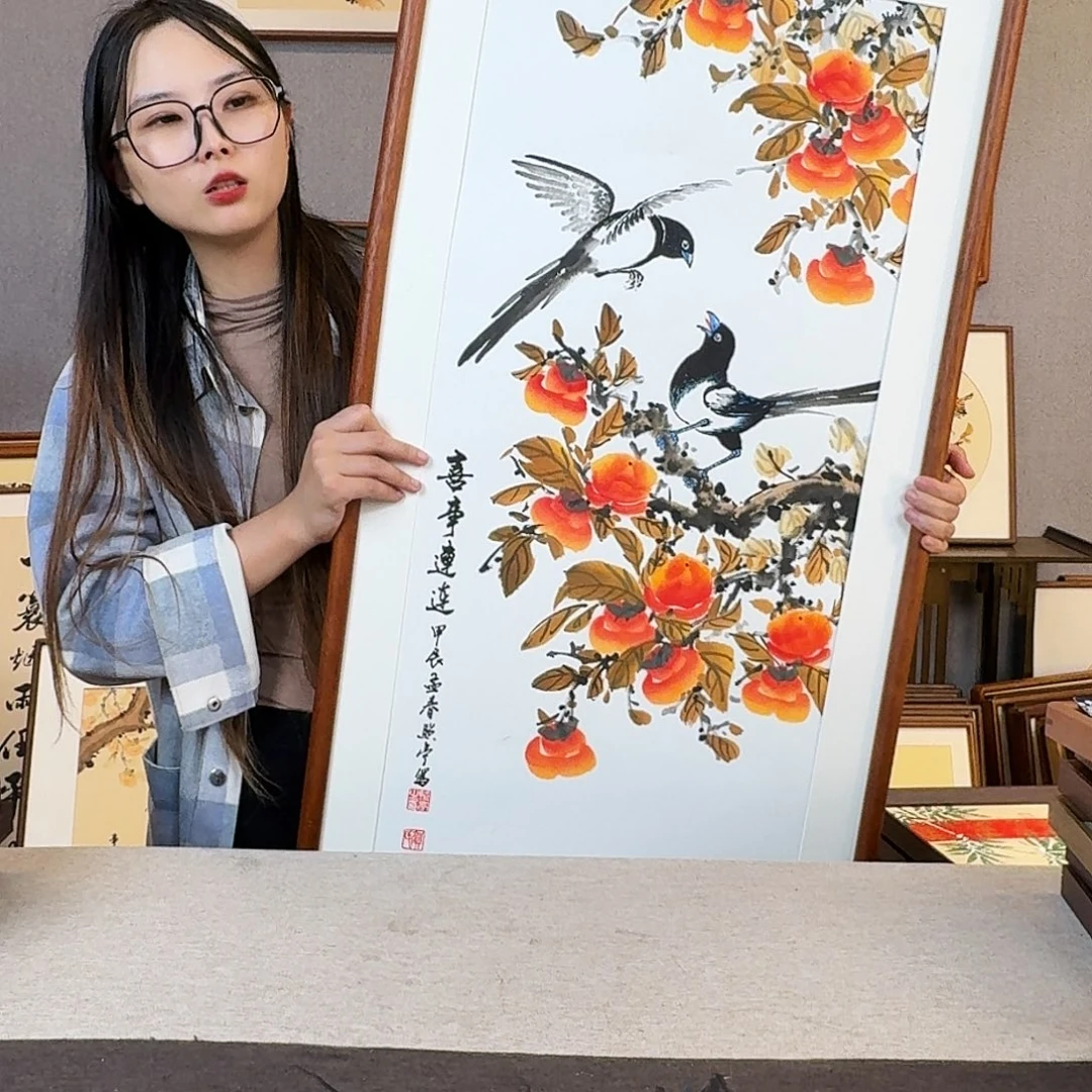 版画纯手绘，纯手写带框尺寸：53×103厘米