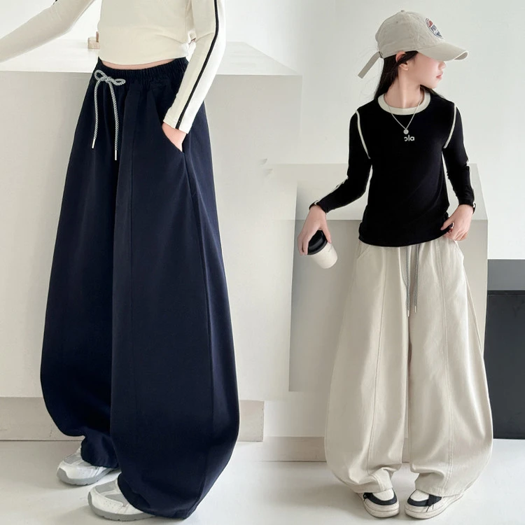 女童运动裤秋装2025新款儿童阔腿裤女孩弯刀裤女大童秋裤子初中生