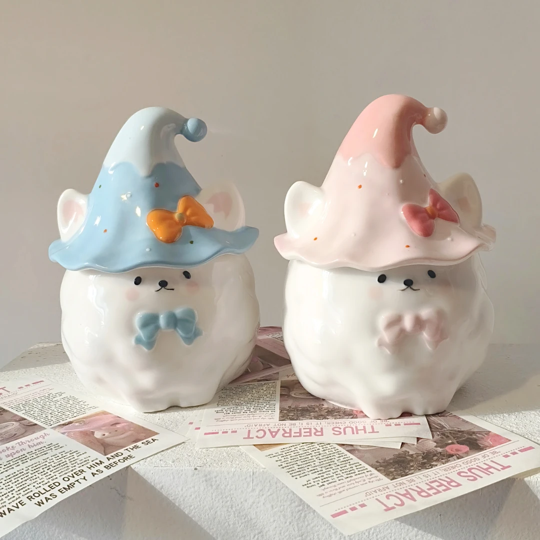 可爱萨摩耶魔法帽水杯高颜值马克杯家用喝水杯子送闺蜜生日礼物女