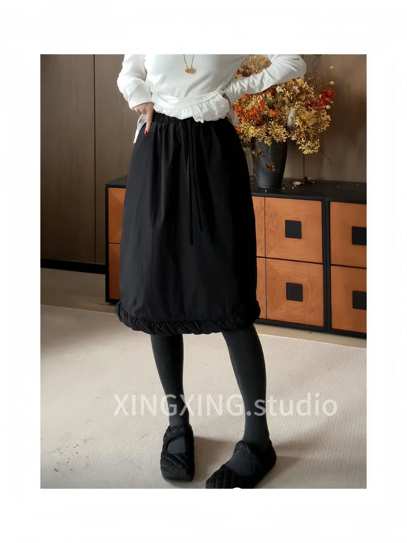 X.x.新款时尚显瘦半身棉裙中长款甜美花苞裙子时尚A字女裙潮364
