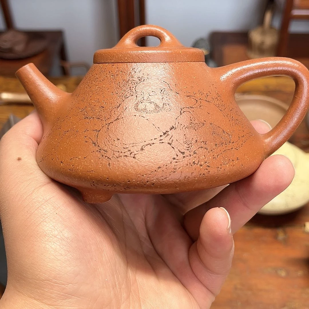 紫砂茶壶红降坡子冶石瓢壶