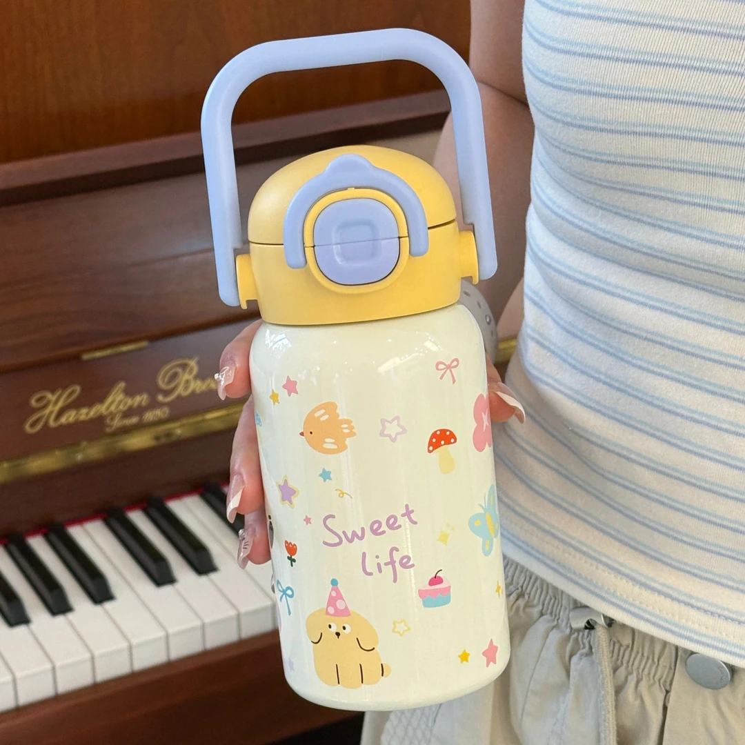 恒度涂鸦小狗316不锈钢保温杯子爆款2025新款女生高颜值吸管水杯