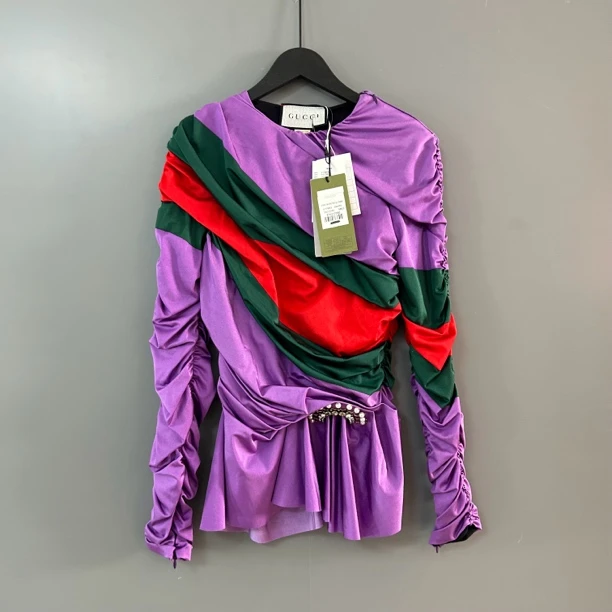 未使用 GUCCI/古驰 古驰紫色褶皱上衣