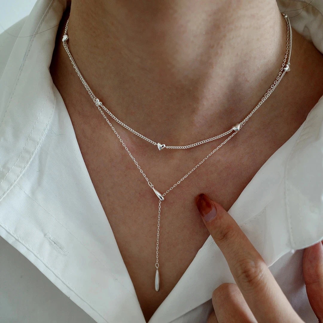 坠链均925银 韩国ins小爱心锁骨链纯银