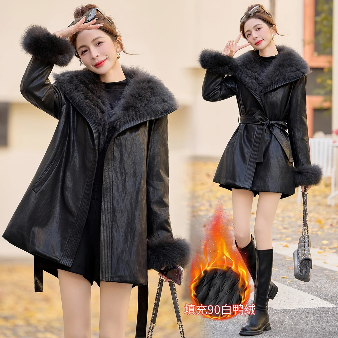 狐狸毛大翻领皮羽绒服女2025年冬季新款轻奢气质白鸭绒中长款外套