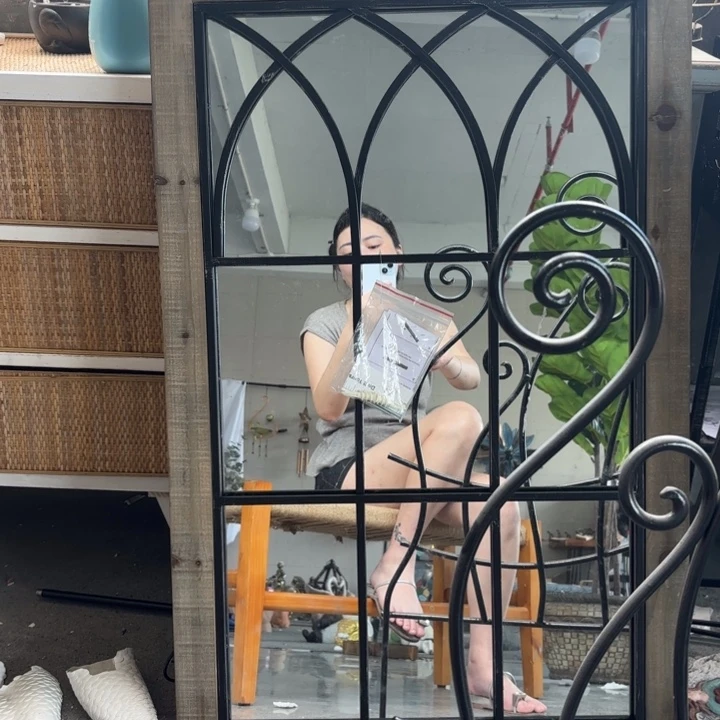 实木铸铁假窗镜子